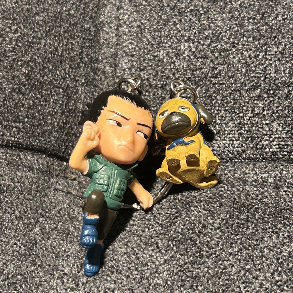 VTG Naruto Bandai Figure Keychain Lot Shikamaru Nara & Pakkun Dog 2005 Rare